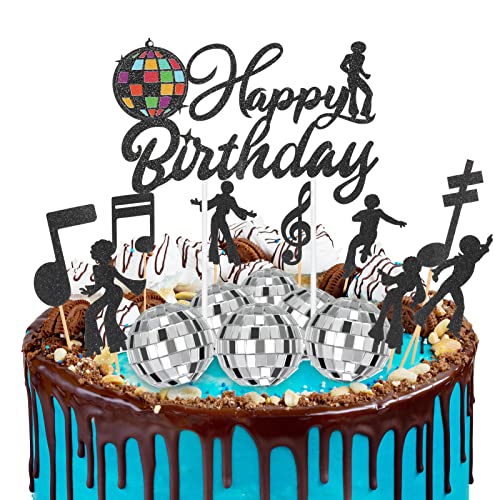 Uspeedy 28 Pieces 70's Disco Cupcake Topper with 6 Pcs Mirror Disco Balls, 70's Disco Cake Toppers for 70's Disco Cake Dessert Decorating Wedding Birthday Party Supplies