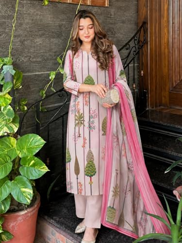 Image of ANNI Designer Women's Rayon Viscose Printed Straight Kurta Set with Pant and Dupatta | Ethnic Wear Kurta Pant Dupatta Set for Women | Regular Fit Traditional Indian Outfit