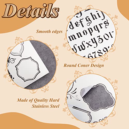 Lewtemi 8 Pcs 4 x 7 Inch Metal Letter Number Stencils Stainless Steel Metal Alphabet Stencils for Engraving Painting Journaling Bookmark Flower Vines DIY(Stylish Style)