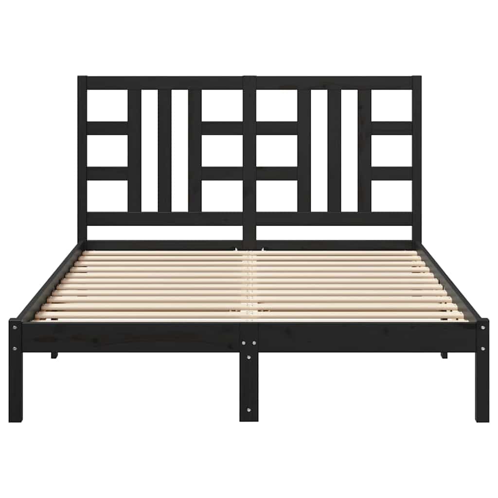 Lite drewno sosnowe Klasyczna rama z listwami Czarny 140x190 cm | Rama łóżka czarna lite drewno sosnowe 140x190 cm z zagłówkiem do sypialni