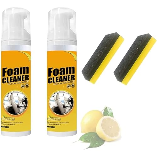 Foam Cleaner, Spray Foam Cleaner, Car Seat Upholstery Strong Stain Remover, Foam Cleaner, Interior Lemony Foam Cleaner, Strong Cleaner Cleaner Spray for Car, Interior, Kitchen (100ml, 2pcs)