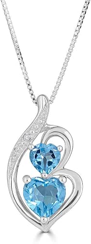 Blue Topaz Necklace Heart in Sterling Silver with Diamond Accent