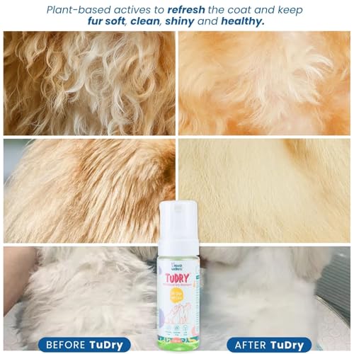 Image of TuDry 300ml | Dry Shampoo for Dogs & Cats | Anti Bacterial, Fungal Care | Lick Safe Hypoallergenic Formula | Removes Dirt & Odor | Dog Shampoo for Itchy Skin | Provides Shiny Coat