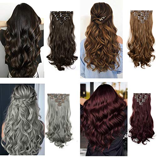 image for FESHFEN Clip in Hair Extensions 7 PCS Full Head 20 inch Curly Wave Syn