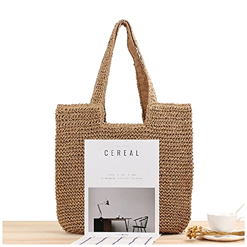 Image of Naimo Women Straw Beach Shoulder Bag Woven Tote Handbag Large Handmade Weaving Summer Casual Hobo Bag