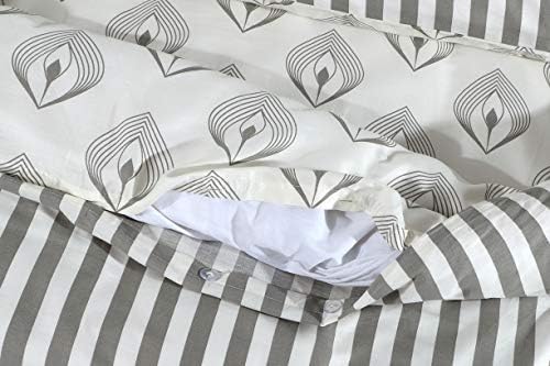 Cotton Connection  High End Luxury Hotel Quality Printed Reversible Duvet Cover Set  100% Egyptian Cotton  Satin Finish (Lantern Grey, Super King)