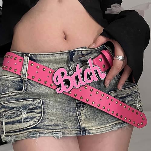 Pink Belt for Women Rock Punk Gothic Brown Star Belt Statement Adjustable Comfortable Western2