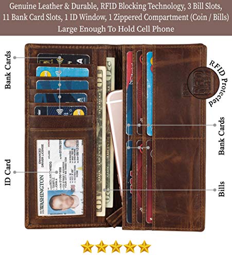 Image of RFID Blocking Mens Genuine leather Bifold Long Wallet