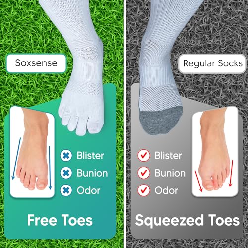 Image of Soxsense Multi-Pack Sports Grip Toe Socks with Cushion, Non-Slip Finger Socks for Pilates, Home Gym, Soccer, basketball