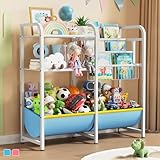 Kids Bookshelf and Storage - 3 Tier Montessori Bookshelf with Fabric Toy Box, Nursery Book Shelves for Children, Baby Toddler Toy Organizer Book Shelf for Kids Rooms, Living Room, Bedroom