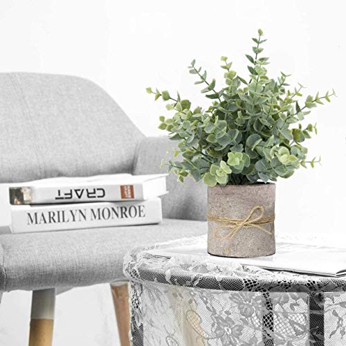 Artificial Potted Plants Eucalyptus Fake Plants In Pots Small House Plants 9.45" Tall For Indoor Greenery Tabletop Decor Centerpiece #TOP3