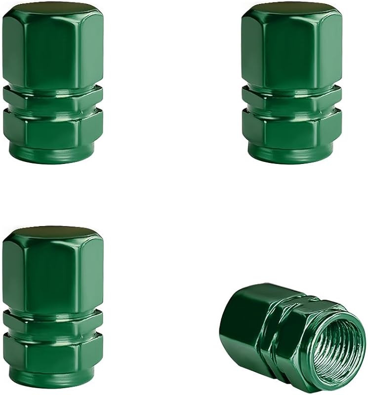 Wevdn 4 PCS Car Tire Valve Caps, Anti-Corrosion Aluminum Alloy Valve Stem Dust Caps with Rubber Seal, Leak-Proof Tire Valve Cover for SUV Truck Motorcycle Bike, Car Accessories (Green)