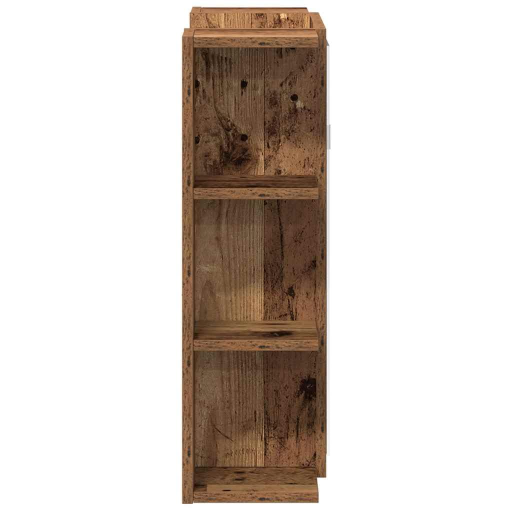 SYDE Armario de Baño con Espejo 80x20,5x64cm | Madera de Ingeniería Resistente a Humedad, 6 Estantes Abiertos, 2 Compartimentos, Diseño Moderno