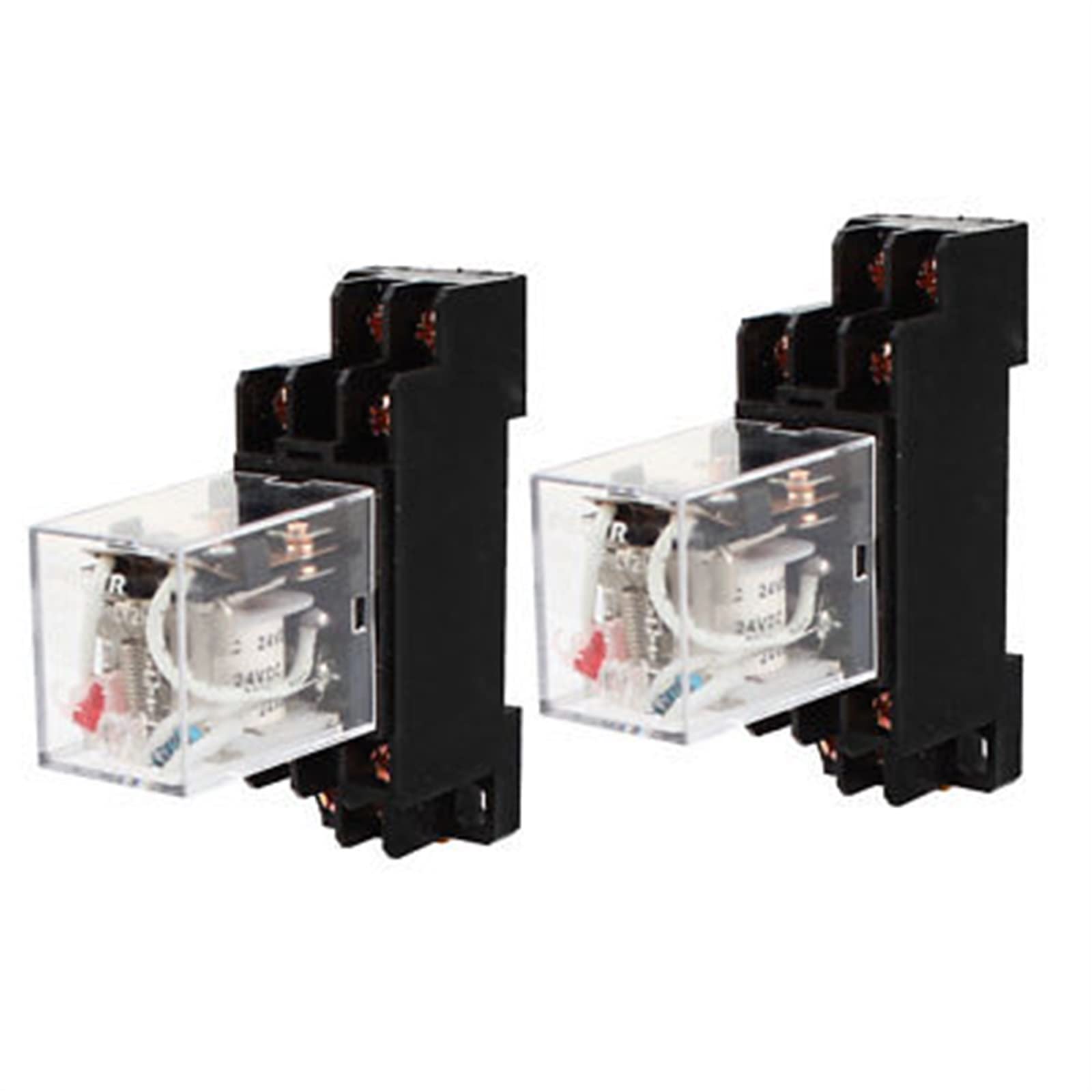VDOQTLJT 2pcs DC24V Coil Power Relay DPDT 8pin 35mm DIN Rail Mounted JQX-13F w Socket