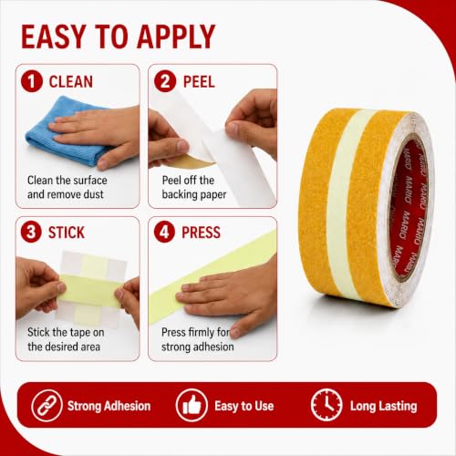 Image of Mario Yellow Anti-Skid Glow-in-the-Dark Tape Width 50mm x Length 5mtr (16.5 feet) | High Grip Waterproof Anti-Slip Safety Tape | Self Adhesive Non-Slip Tape for Stairs & Dark Areas | Pack of 1