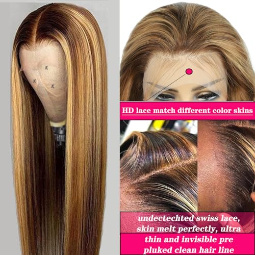 Ombre-Lace-Front-Wig-Human-Hair-28inch-Highlight-13x4-HD-Straight-Lace-Front-Wigs-180-Density-427-Colored-Honey-Blonde-HD-Lace-Frontal-Wigs-For-Women-Glueless-Pre-Plucked-with-Baby-Hair