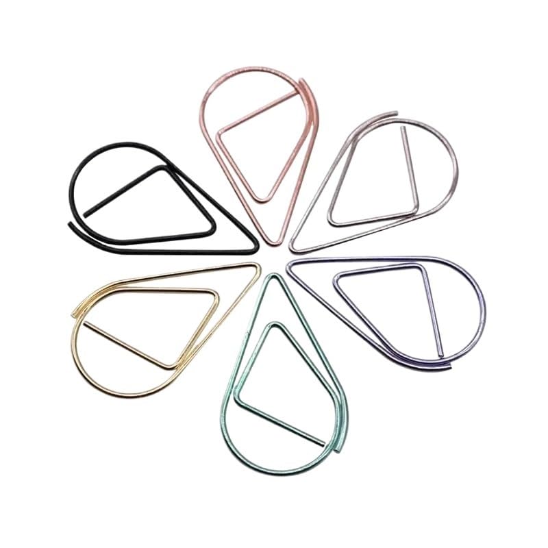 Büroklammern 10Pcs Modeling Paper Clips Metal Material Water Drop Shape Golden Silver Black Colored Bookmark Memo Clips