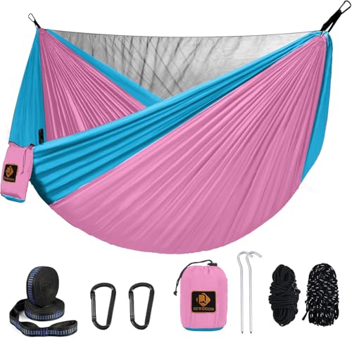 Image of Small Hammock, Camping Hammock with Mosquito Net, Lightweight Nylon Portable Hammock with 10ft Tree Straps,Hammocks for Travel Hiking Backpacking Beach Patio