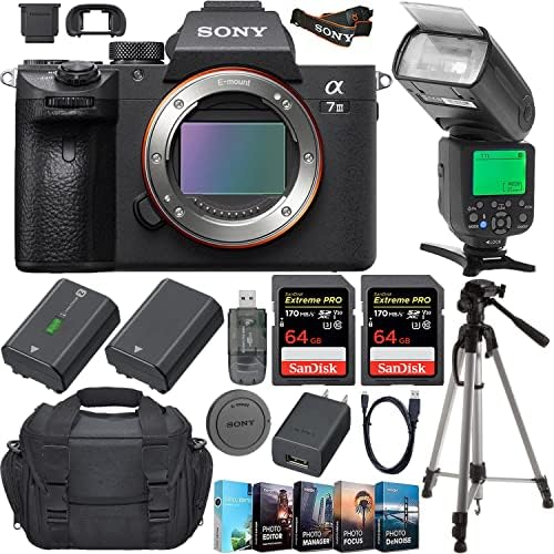 Camera Bundle for Sony a7 III Full-Frame Mirrorless Camera Body Only with Accessories (128GB, Speedlight Flash, Photo/Video Editing Software and More)