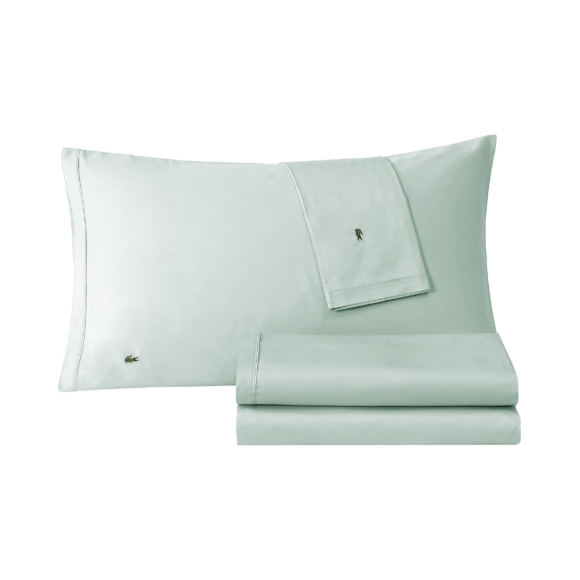 Lacoste Percale Solid Sheet Set, Twin, Pale Aqua