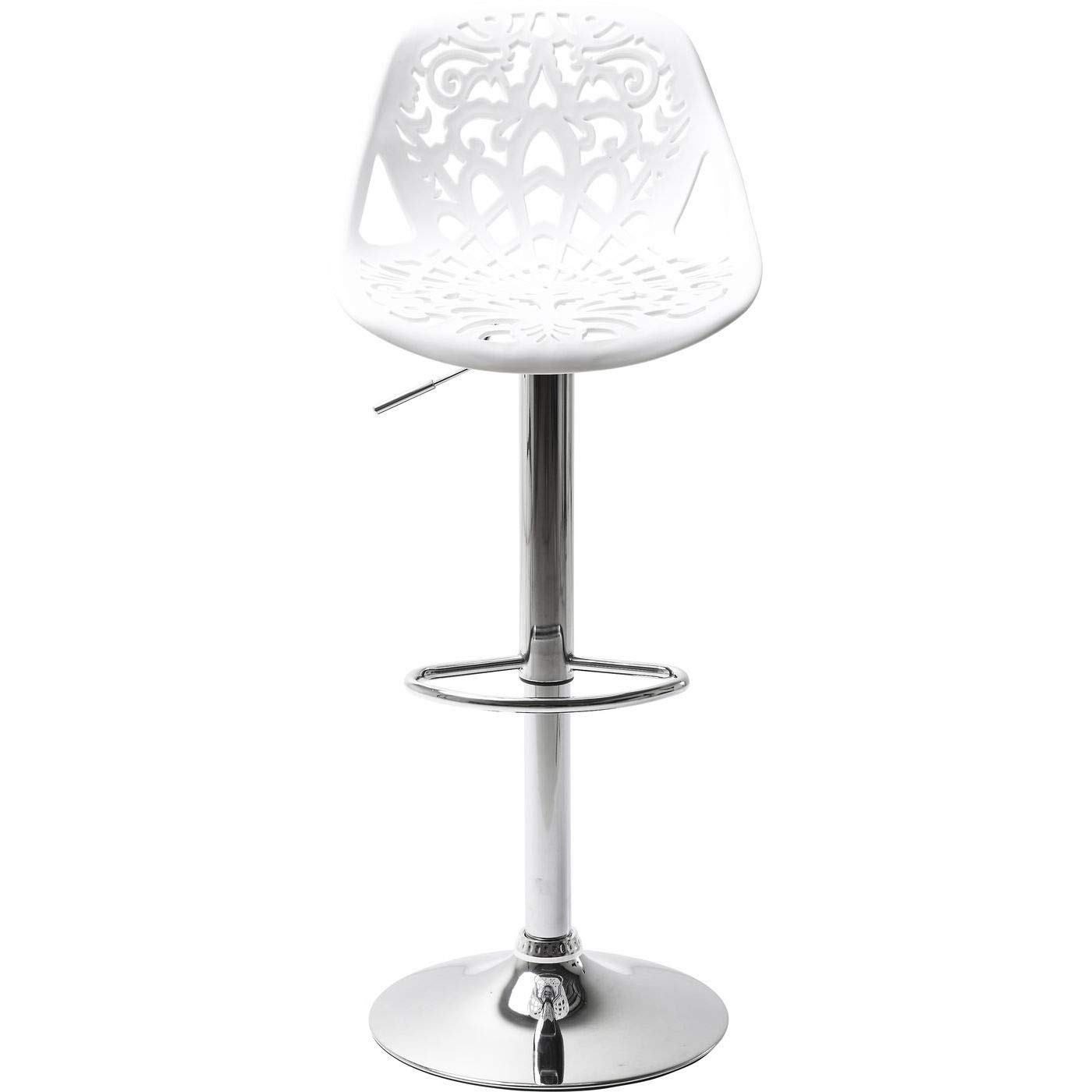 Kare Design Barhocker Ornament, moderner, massiver Design-Tresenstuhl mit Rückenlehne, höhenverstellbar, mattweiß-silber, chrom, 50 x 44.5 x 85 cm (H/B/T)