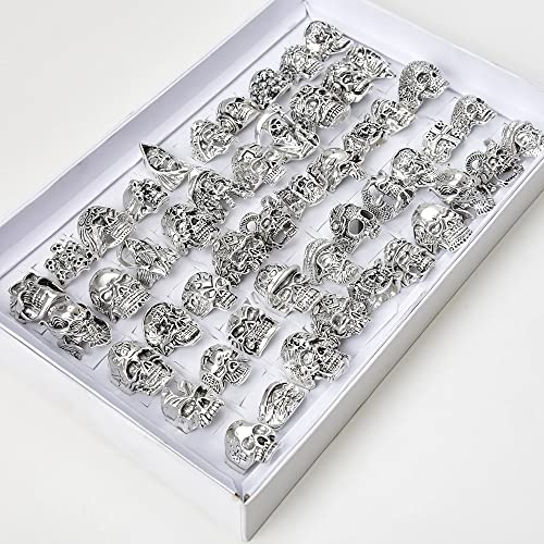 Wholesale 20Pcs Punk Biker Gothic Skull Rings For Men Mix Styles Silver Color Plated Party Jewelry Accessories Gifts4
