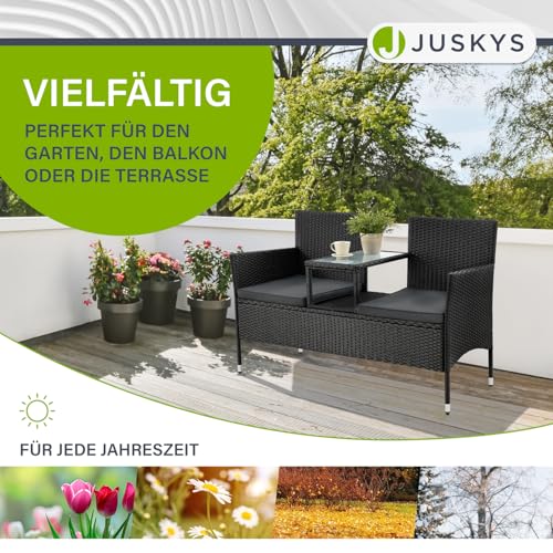 ArtLife Polyrattan Gartenbank Monaco schwarz – 2-Sitzer Bank mit integriertem Tisch & Kissen in Grau – 133 × 63 × 84 cm – Sitzbank wetterfest - 6