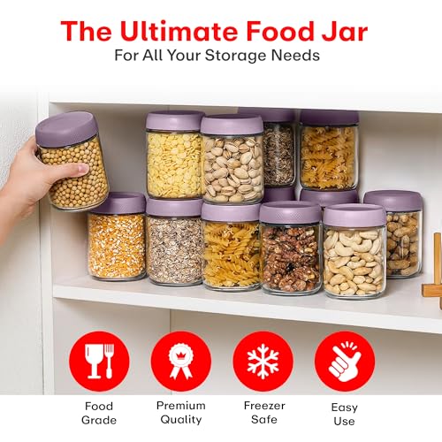 Image of Rioware Storage Glass Jar, Set of 6, 500 ml Each, Transparent, BPA Free, Storage Jar, Kitchen Organizer Modular, Multipurpose Cookies Jar, Purple