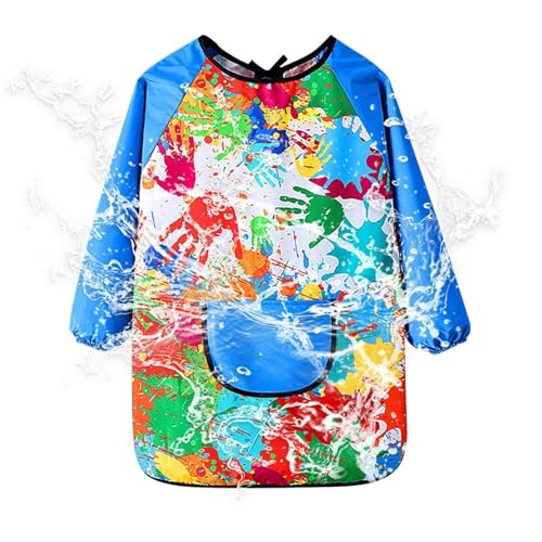 Genérico de Pintura para,Art for - Arte impermeable para,Delantal smocke para niños pequeños patrón para pintura, escritura, juegos de agua, cocina, artesanía, Mango azul 3XL (extra ancho 140-160 cm