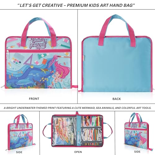 Image of Echo Boomers A4 Kids Drawing Bag | Art & Stationery Organizer with Zipper Pocket (Believe Your Self) Mermaid Print