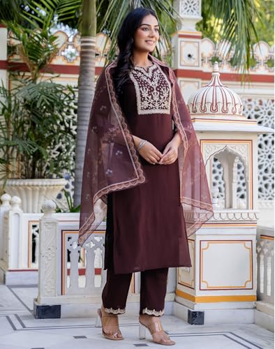 Image of SKYLEE Rayon Chikankari Embroidery Anarkali Kurta Set with Dupatta