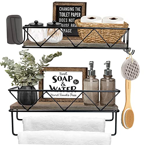 Qeeig Floating Shelves - Bathroom Shelves With Towel Bar Wall Mounted Shelf Farmhouse Bathroom Decor 16 Inch Set Of 2 (Fs014) #TOP6