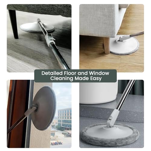 Image of Zureni Spin Mop and Bucket with Wringer Set, 360 Rotating Floor Cleaning Mop System, Wet & Dry Pocha with 2 Reusable Microfiber Pads, Extendable Handle for Home Floor Mopping & Cleaning