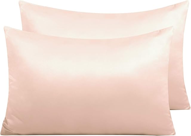 NTBAY 2 Pack Zippered Satin Pillow Cases for Hair and Skin, Luxury Standard Hidden Zipper Pillowcases Set of 2, 50x75 cm, Pink