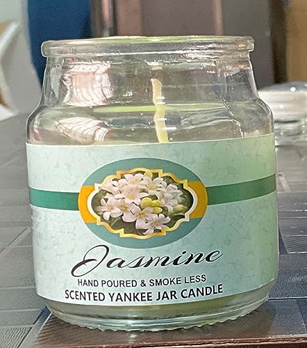 Image of Yankee Jar Paraffin Wax Candles Perfect for Decoration of Dinner, Wedding Parties, Church, Spa, Restaurant, Smokeless Dripless Long Lasting(Jasmine, Set of 1 - Burn Time: 12 Hr)