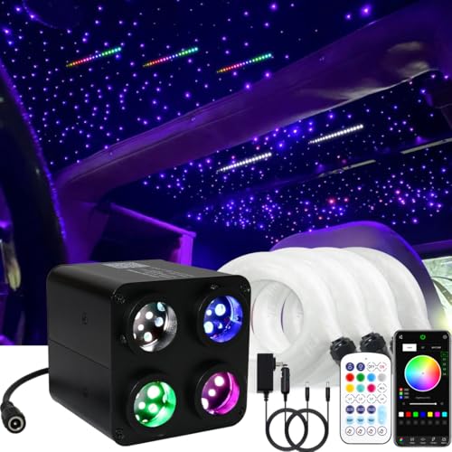 Image of AMKI Updated 4Color Meteor Twinkle 36w Starlight Headliner Kits 2000pcs 0.03in 13.1ft, 240pcs RGB Meteor Shooting Star Cable, 2 in 1 Fiber Optic Light Box RGBW Sound Activated Mode for Car& Home Decor