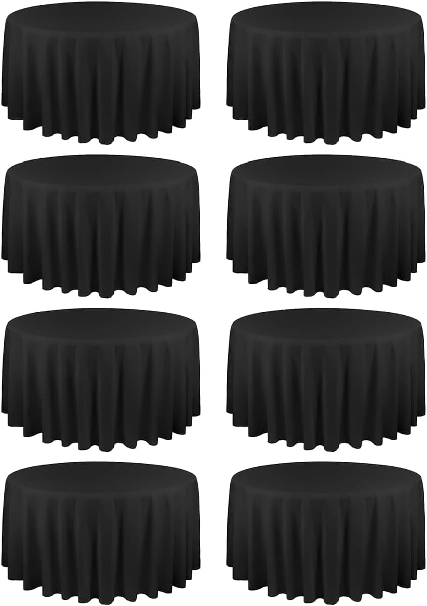 8-Pack Black Tablecloths for Round Tables 90 Inch Tablecloths Polyester for Round Tables Fabric Washable Tablecloths for Wedding Parties