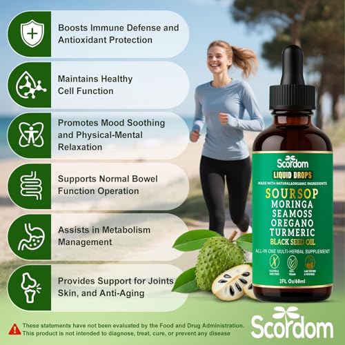 image for SCORDOM Soursop Bitters Liquid Drops 10-in-1 with Sea Moss, Turmeric, 