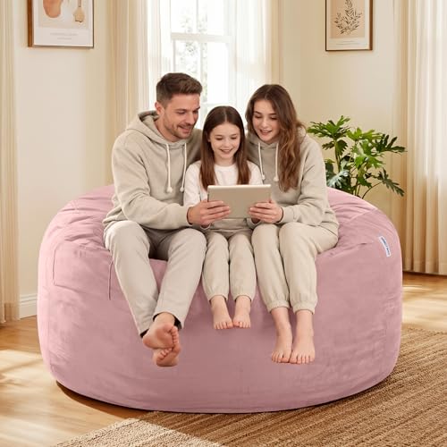 Image of HABUTWAY Bean Bag Chair: Giant 5' Memory Foam Furniture Bean Bag Chairs for Adults with Microfiber Cover 5Ft (Pink)