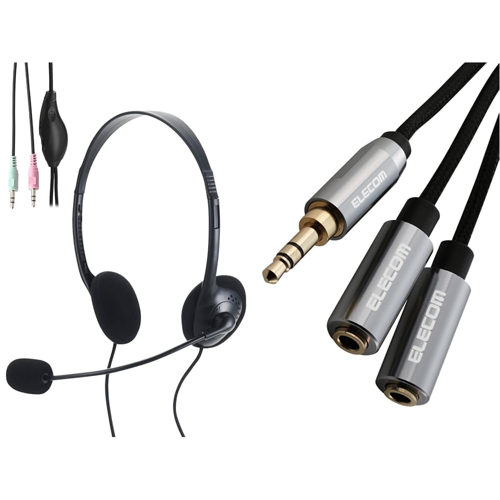 ELECOM　両耳小型有線オーバーヘッドセット　HS-HP14SBK　ブラック 両耳小型有線オーバーヘッドセット φ3.5mm3極ミニプラグ×2 | エレコム