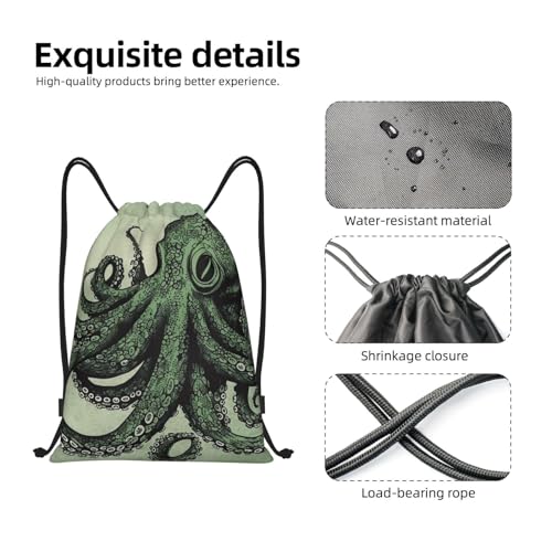Drawstring Backpack for Women Men Gym Drawstring Bags Green Octopus String Bag Swim Bag4
