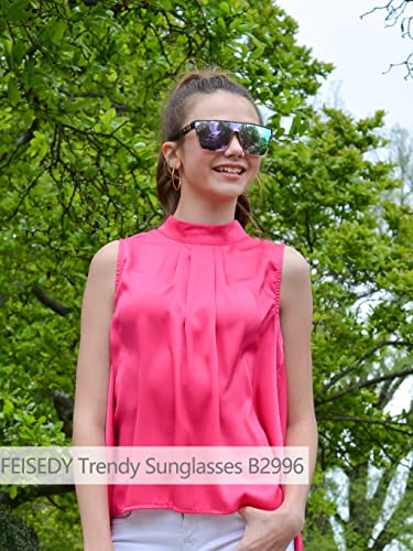Image of FEISEDY Sunglasses for Women Men, Fashion Mirrored Single Lens Shades | 80s Rave Neon Oversized Sun Glasses, Driving Beach UV400 Sunnies B2996