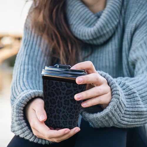 Image of Reusable Insulated Sleeve for Iced Coffee Cup, Coffee Neoprene Sleeve for Cold & Hot Drinks, Beverage Holder for Iced Coffee (Charcoal Leopard, Medium: 22-24oz)
