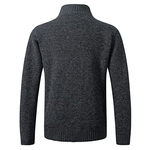 Image of Lu's Chic Men's Long Sleeve Knit Cardigan Sweater Thermal Full Zip Slim Fit Quilted Jacket Business Casual Work Patchwork High Neck Thick Coats Outerwear Pocket A-Black X-Small