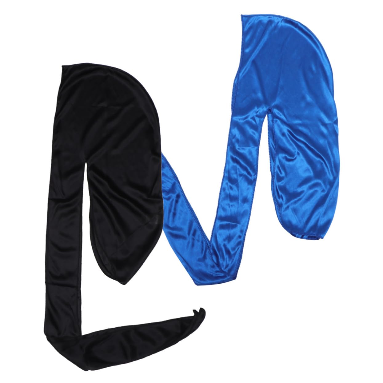 TOVINANNA 2 Pcs Women Turban Headscarf Long Tail Simulated Silk Fabric Hat for Home Outdoor Use Black Blue Comfortable Fit Elastic Design Stylish Pirate Style Head Cover