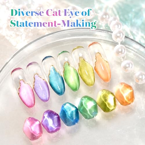 Image of Beetles Cat Eye Gel Nail Polish Set - Summer Daydream 6 Colors 15ML Full Size Summer Gel Polish Kit Glitter Pink Purple Blue Orange Blue Green Magnetic Effect Soak Off UV Nail Art DIY at Home