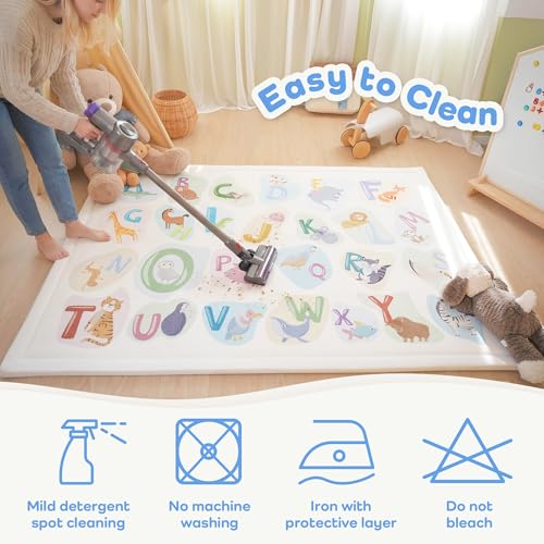 Image of 1.3 inch Thick Baby Floor Play Mat 59x79 Memory Foam Kids Mat(ABC Animal) | Padded Mat for Tummy Time Crawling, Non-Slip Plush Playmat for Nursery Playroom Classroom