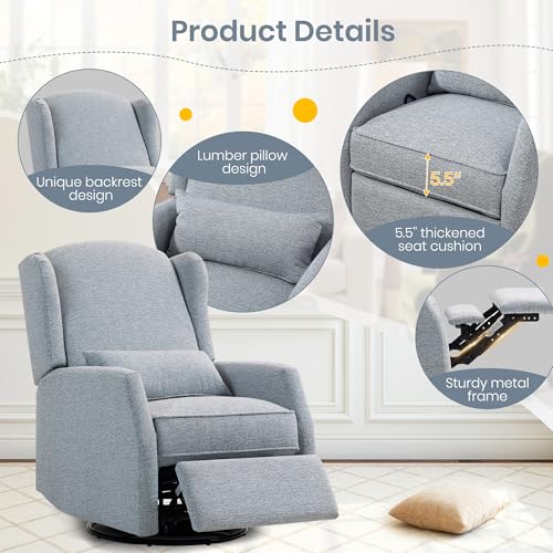 Sillón giratorio reclinable gris con reposapiés ajustable miniatura 7