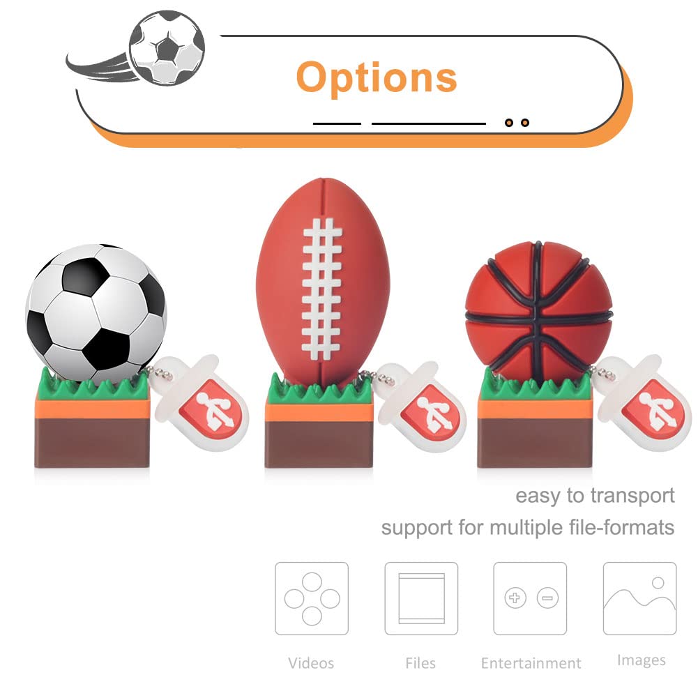 32GB*5 USB Chiavette Usb Flash Drive, Penna Usb Pendrive Tennis/Baseball/Soccer/Basketball/Rugby in Silicone, famiglia del bambino(32GB*5,Tennis/Baseball/Soccer/Basketball/Rugby)