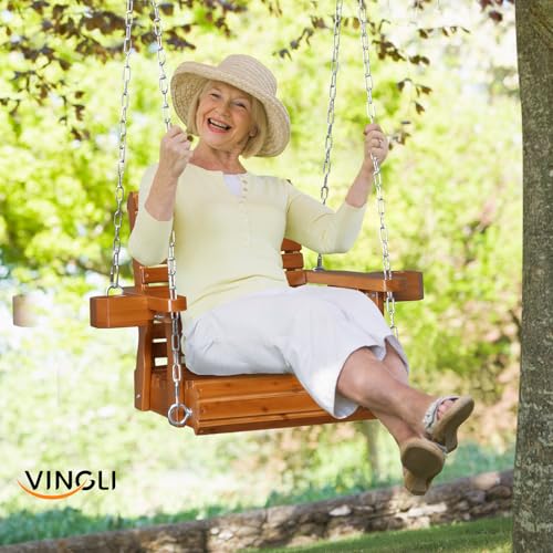 Image of VINGLI 440 LBS Heavy Duty 1-Person Wooden Porch Swing, Brown